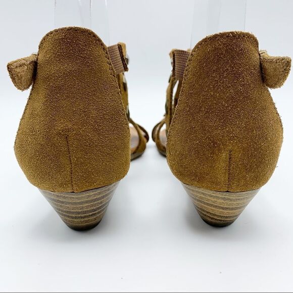 Minnetonka Merriam Suede Fringe Sandals Tan Wedge Sz 8 - Picture 5 of 13